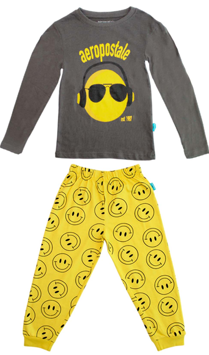 Pijama niño carita camisa gris pantalón amarillo aeropostale Tinytots 3172