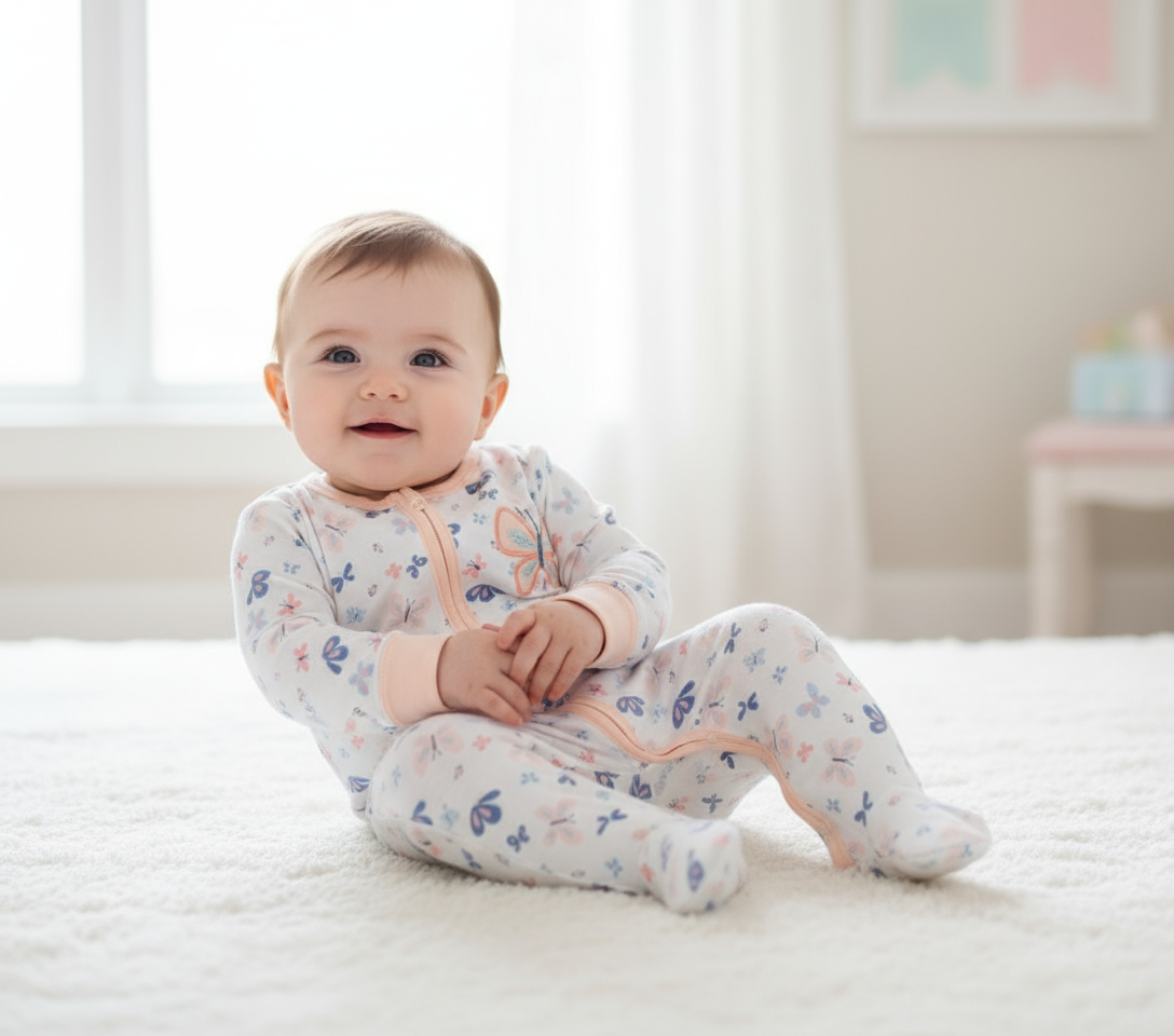 Pijama Mameluco bebe niña mariposa salmón Tinytots D00421TT promo 4x1000