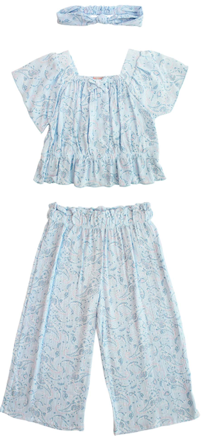 Set 3 piezas camisa pantalon diadema azul bebe niña Tinytots AP15199