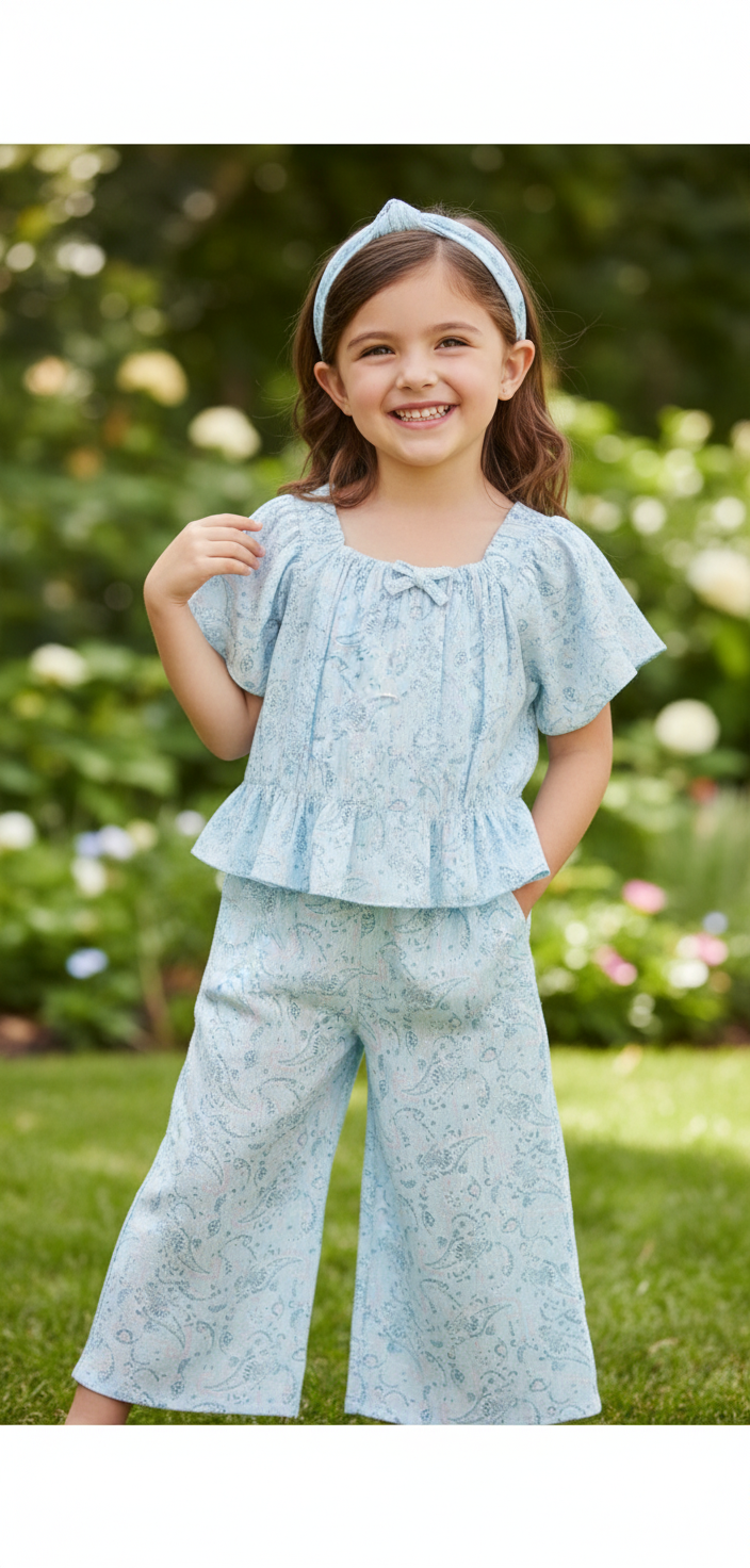 Set 3 piezas camisa pantalon diadema azul bebe niña Tinytots AP15199