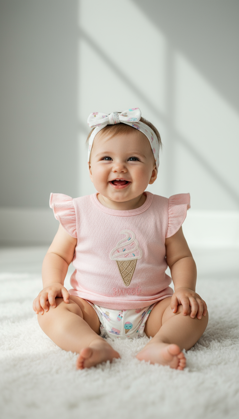 Set 3 piezas bebe niña camisa rosada helado diadema short blanco Tinytots D85510TT promo 4x1000