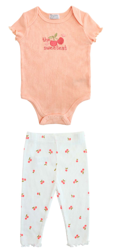 Pijama mameluco cereza salmón bebe niña Tinytots AP15074