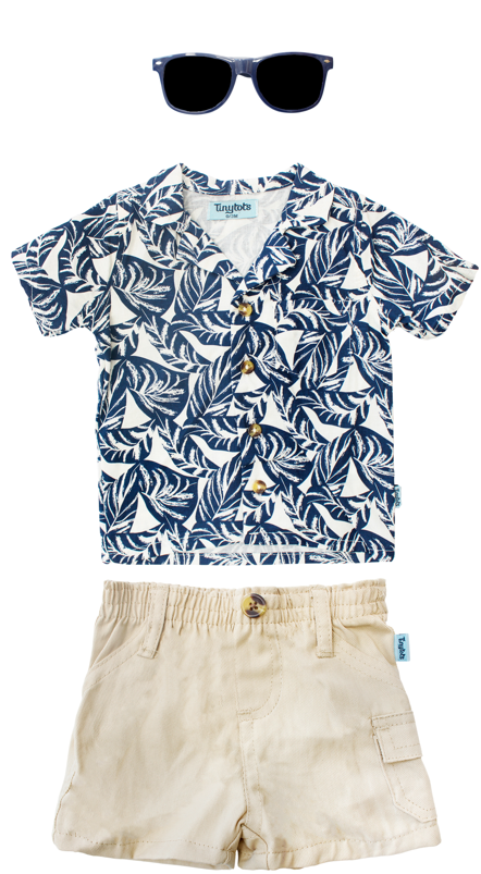 Set 3 piezas bebe niño short camisa hawaiana lentes Tinytots D84608TT