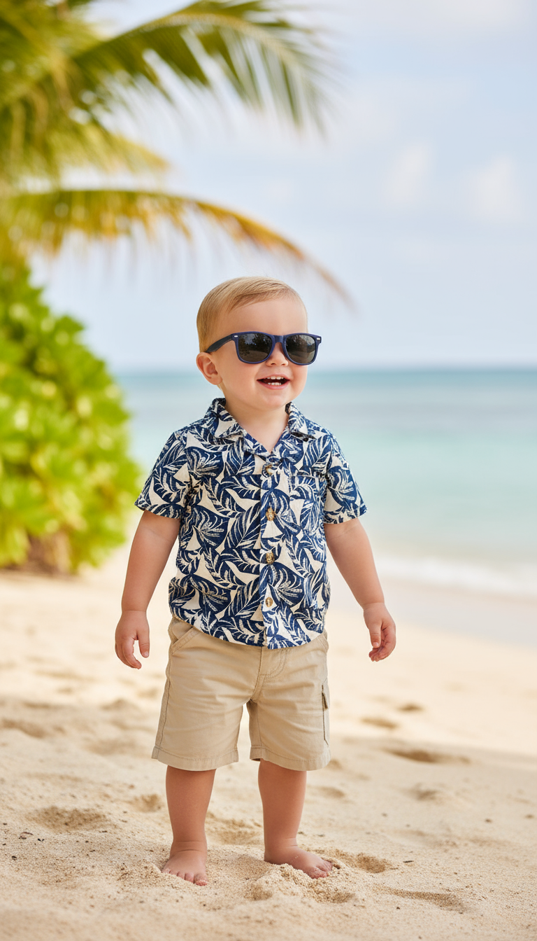 Set 3 piezas bebe niño short camisa hawaiana lentes Tinytots D84608TT