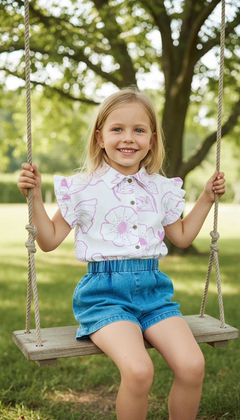 Set conjunto 2 piezas camisa hawaina morada short azul bebe niña 3337