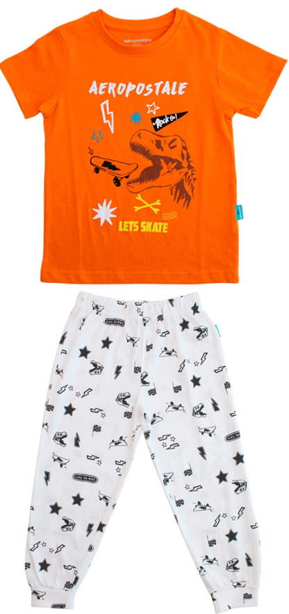 Pijama camisa naranja dinosaurio pantalon blanco niño Aeropostale 3166