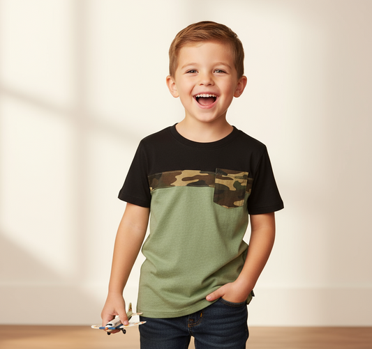 Camisa niño negra verde militar Wonder nation WN13
