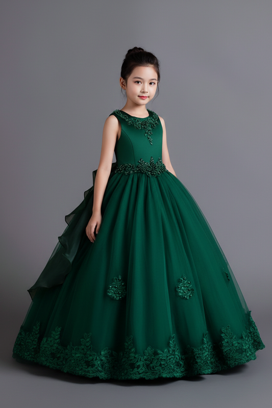 Vestido verde oscuro gala evento niña sk25042279014997109