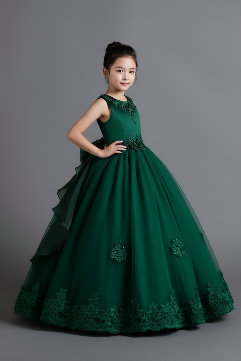 Vestido verde oscuro gala evento niña sk25042279014997109