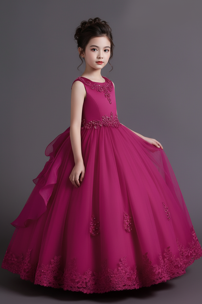 Vestido rosado fucsia gala evento niña sk25042279014974988
