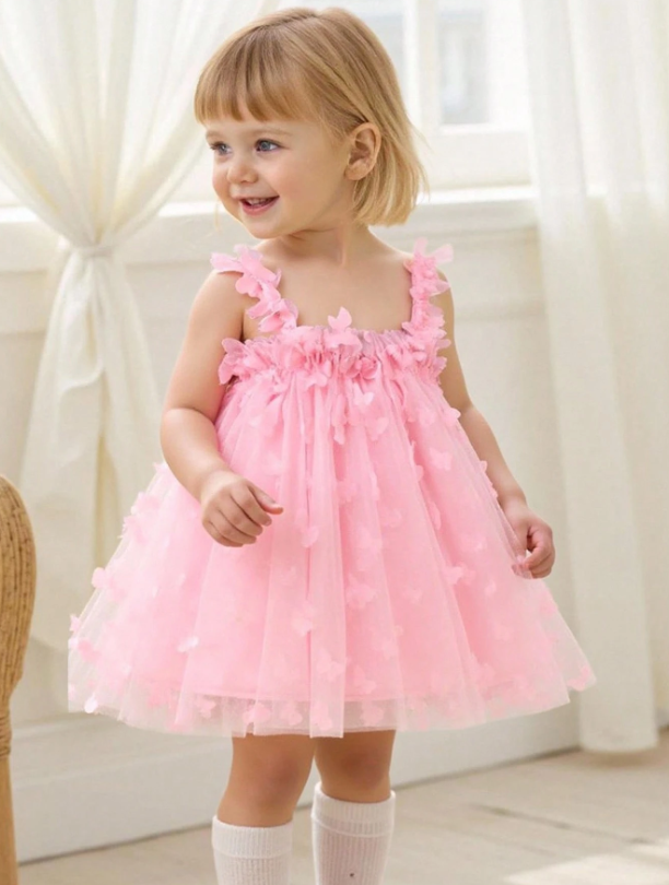 Vestido rosado flores bebe niña sa2402226567234707