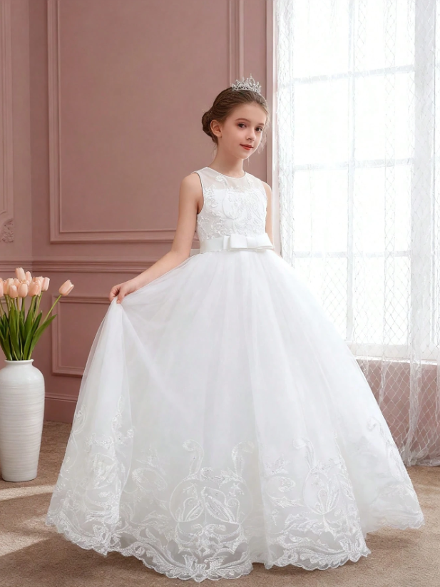 Vestido blanco gala eventos bautizo niña sk25050831441011228