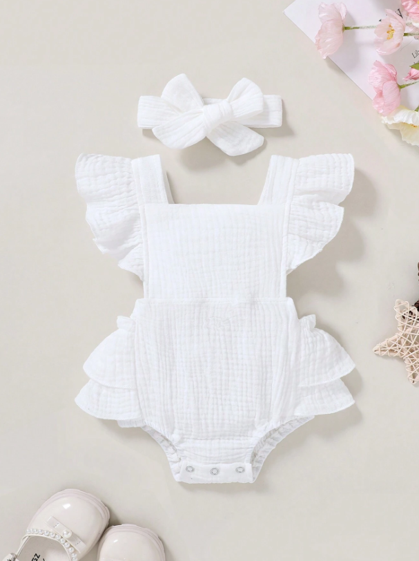 Set conjunto 2 piezas vestido blanco diadema sa2402204364632168