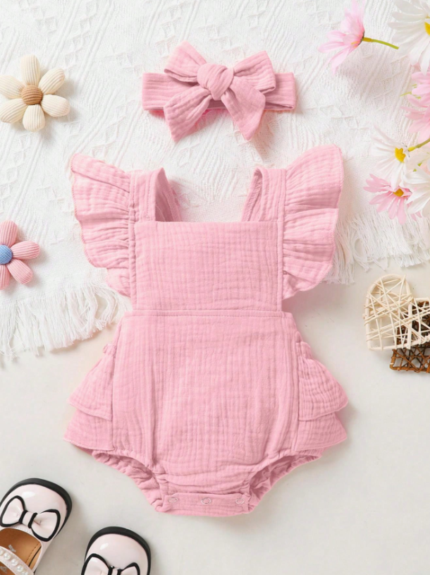 Set conjunto 2 piezas vestido rosado diadema sa2402204364611118