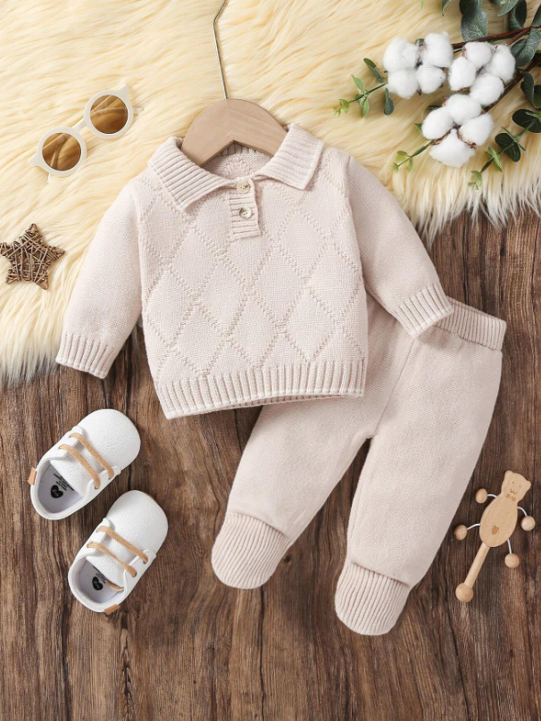 Set conjunto 2 piezas sueter pantalon bebe niña beige nude sa2409020931091195