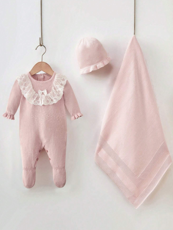 Set conjunto 3 piezas pijama gorro sabana rosada bebe niña sa2405203563308934
