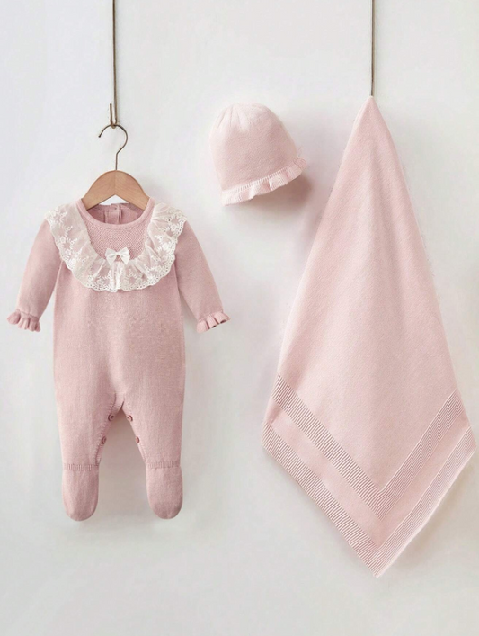 Set conjunto 3 piezas pijama gorro sabana rosada bebe niña sa2405203563308934