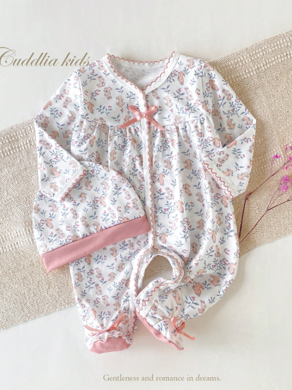 Set conjunto 2 piezas gorro pijama blanco rosado sa25021497511605510