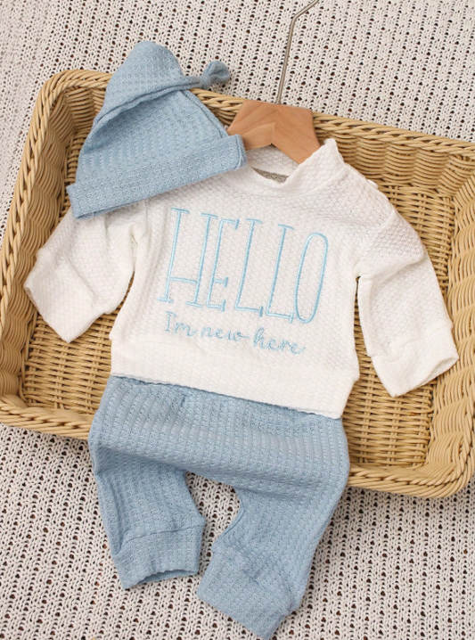 Set conjunto azul blanco bebe niño salida hospital sa25040243707707723