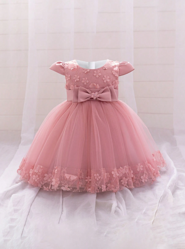 Vestido rosado flores evento gala bebe niña sa2311273914611416