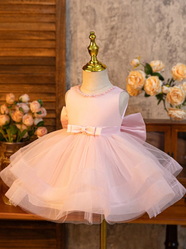 Vestido rosado perla chongo enfrente bebe niña sa2407267096962713
