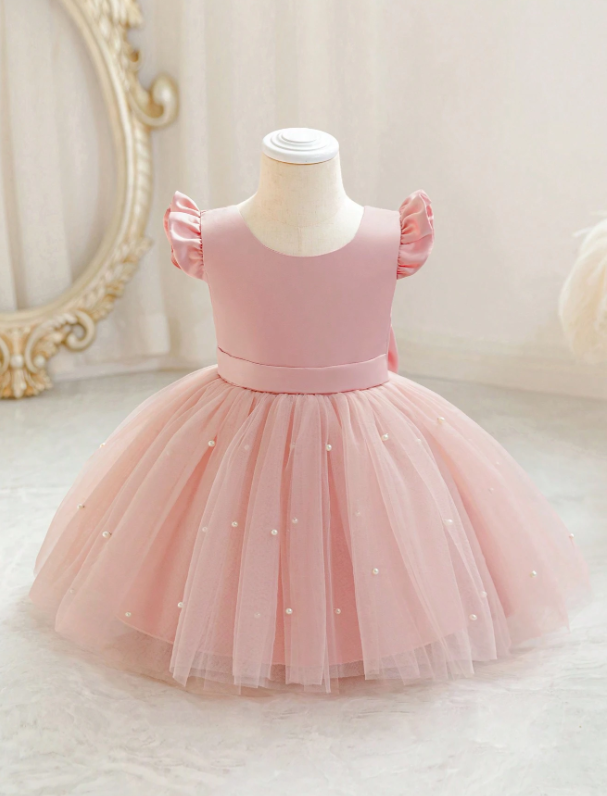 Vestido rosado perlas bebe niña gala sa2410298708611616
