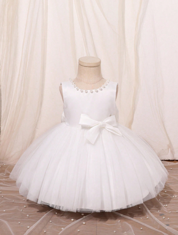 Vestido blanco perlas gala evento bebe niña sa25080683711000549