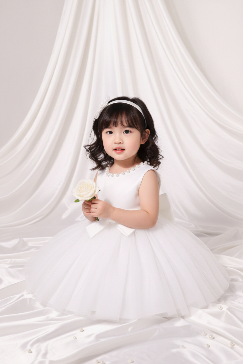 Vestido blanco perlas gala evento bebe niña sa25080683711000549