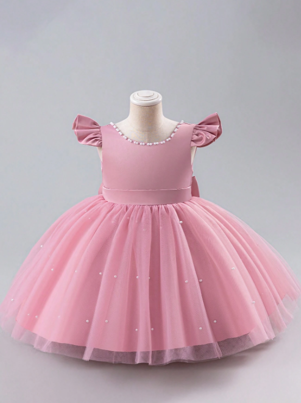 Vestido rosado gala evento perlas bebe niña sa2403126367429197