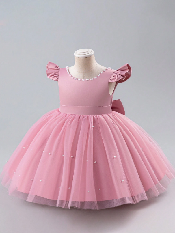 Vestido rosado gala evento perlas bebe niña sa2403126367429197