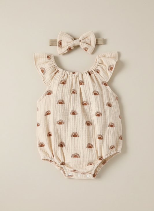 Set conjunto bebe niña mameluco bincha diadema beige sa2304226961716178