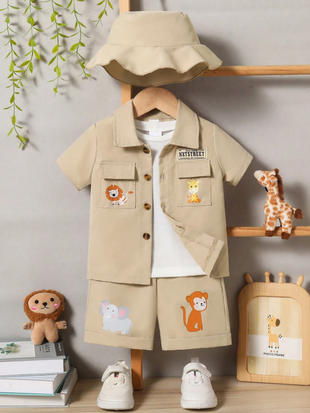Set 3 piezas camisa pantalon gorro safari bebe niño sa25021046444044941