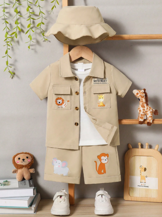 Set 3 piezas camisa pantalon gorro safari bebe niño sa25021046444044941