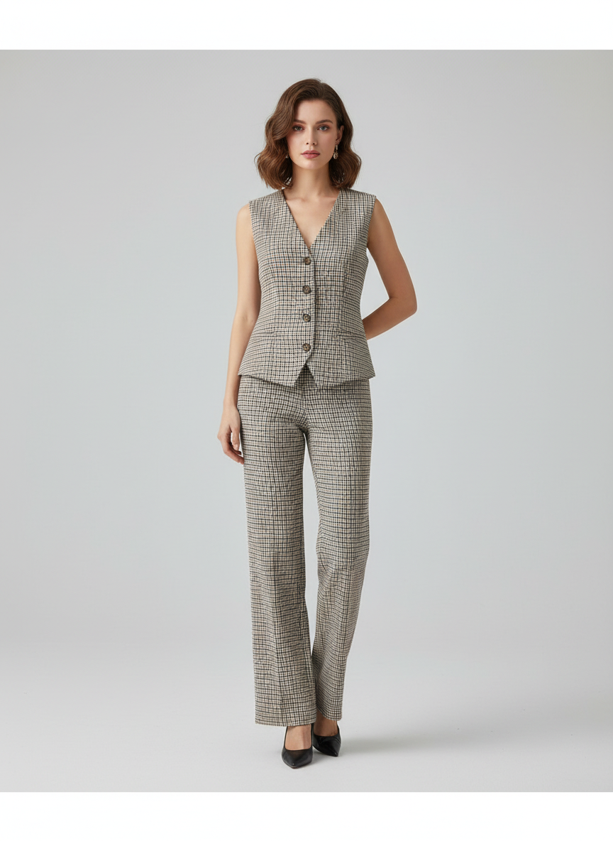 Camisa blazer chaleco rayado cafe dama mujer sz25040723312408720