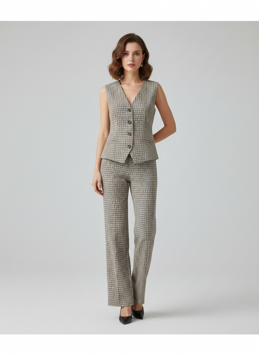 Camisa blazer chaleco rayado cafe dama mujer sz25040723312408720