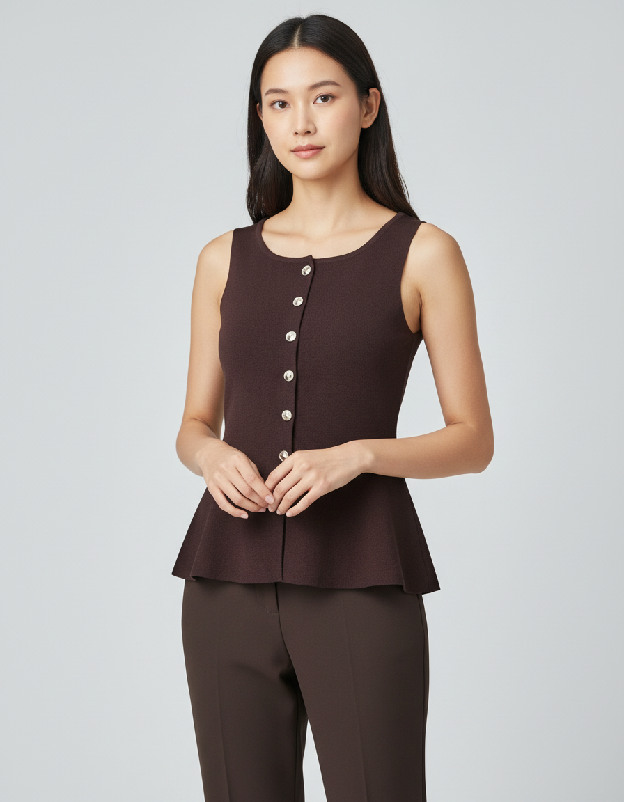 Camisa blazer chaleco dama mujer café sz25040618237725337