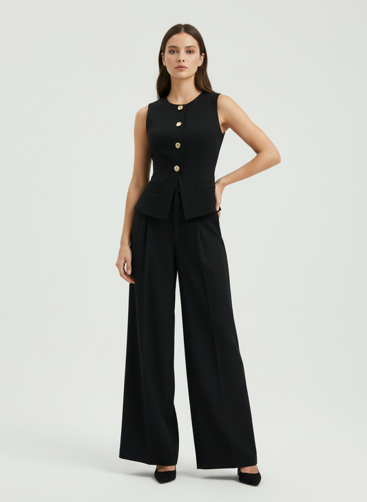 Set conjunto 2 piezas camisa chaleco blazer pantalón negro sz2412049775962119