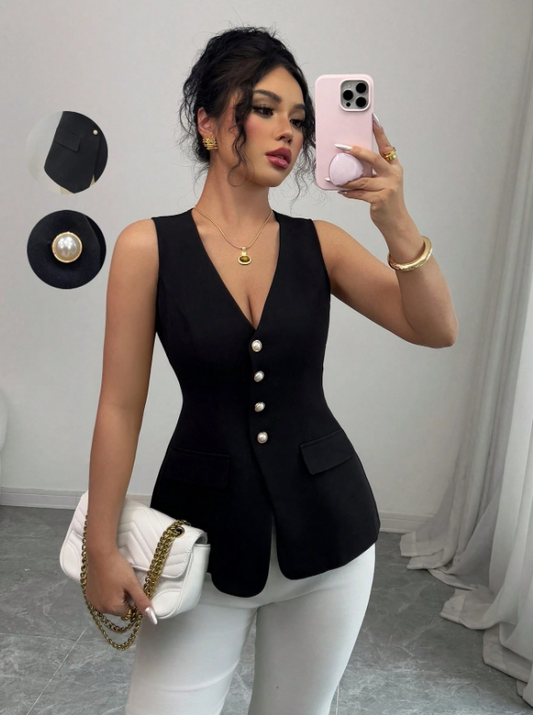 Camisa chaleco blazer negro dama mujer sz2412026511600226