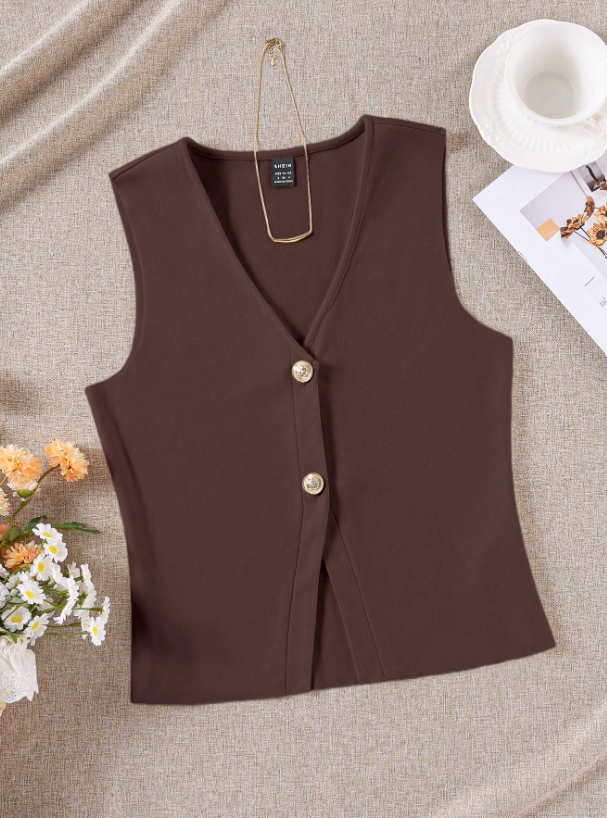 Camisa chaleco blazer café dama mujer sz2409198370470808