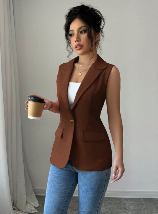 Camisa chaleco blazer café dama mujer sz2410091166722283