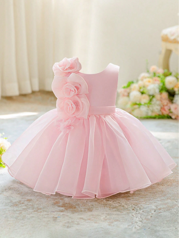 Vestido rosado gala flores niña sa25022768229623032