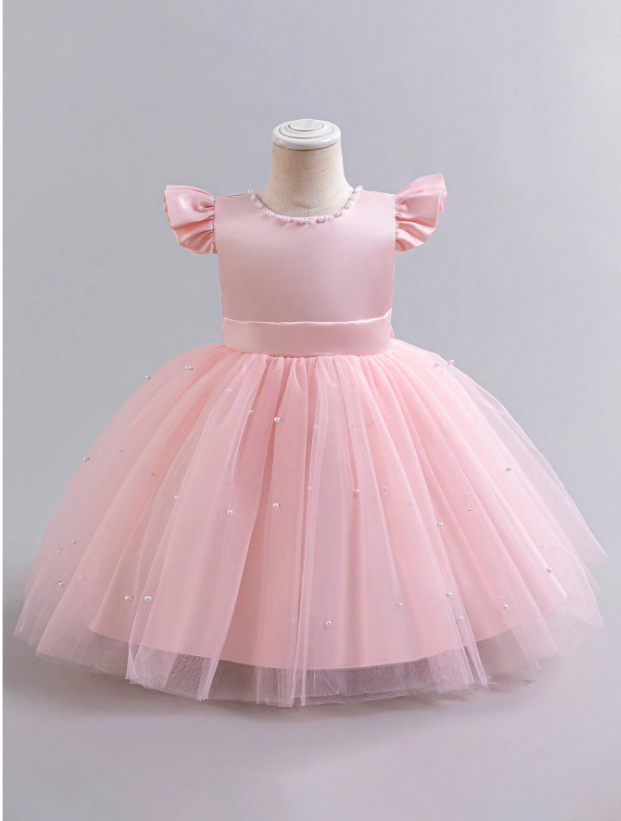 Vestido rosado gala perlas bebe niña sa2403126367484733