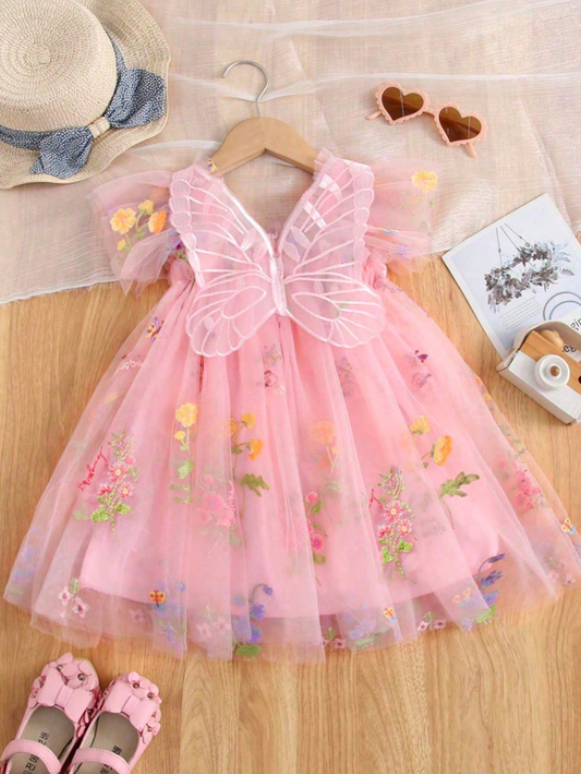 Vestido rosado mariposas flores gala sk2406246003013182