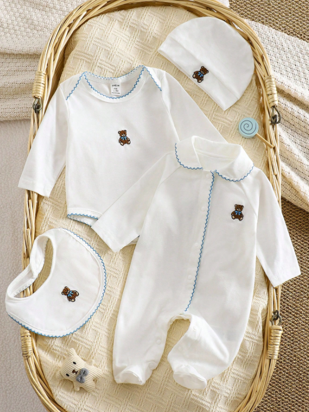 Set 4 piezas mameluco pijama gorro babero bebe niño sa25060468891295821