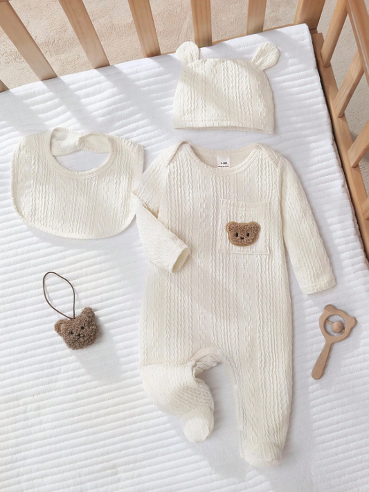 Set 3 piezas bebe niño gorro mameluco babero sa25090579499794417