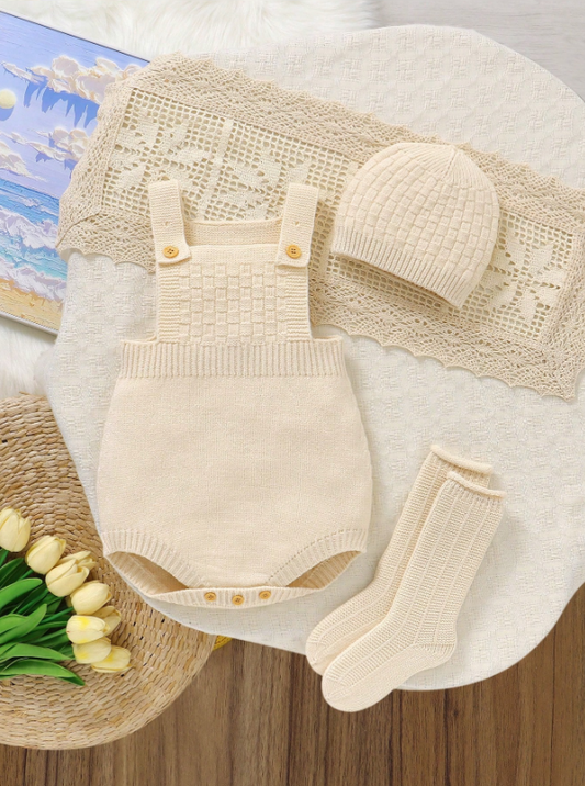 Set conjunto 3 piezas overall gorro calcetines bebe niño amarillo sa25021831470699813