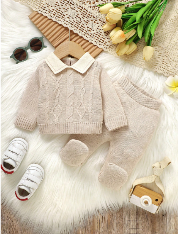 Set conjunto 2 piezas sueter pantalon beige bebe niño sa25092890989820844