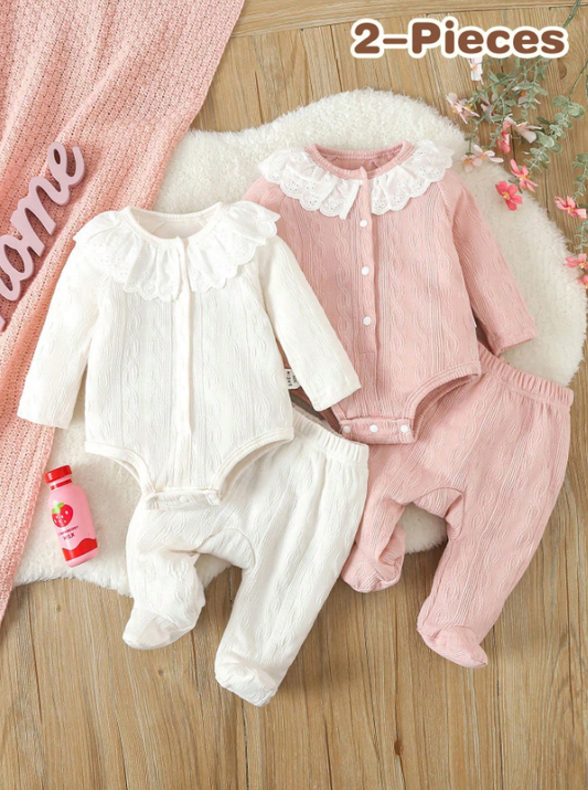 Set 2 conjuntos mameluco pantalon blanco rosado bebe niña sa2312287771499914