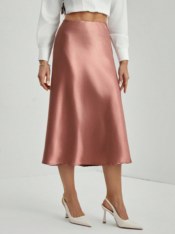 Falda satinada rosa viejo dama mujer sz2309228458563606