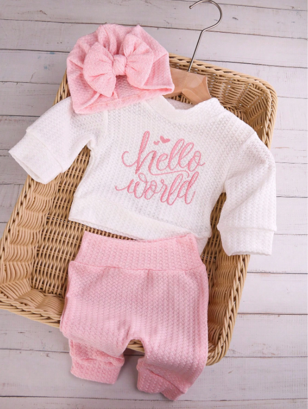 Set 3 piezas gorro rosado camisa blanca pantalon rosado bebe niña sa25052941191214916 salida hospital